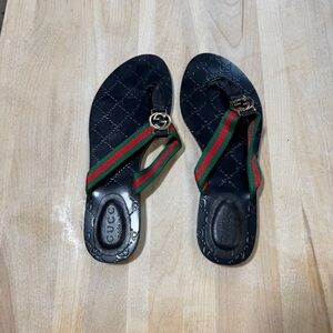Gucci GG Black Thong Guccissima Sandals Logo Monogram Flip Flop W Sz 42, 11.5-12